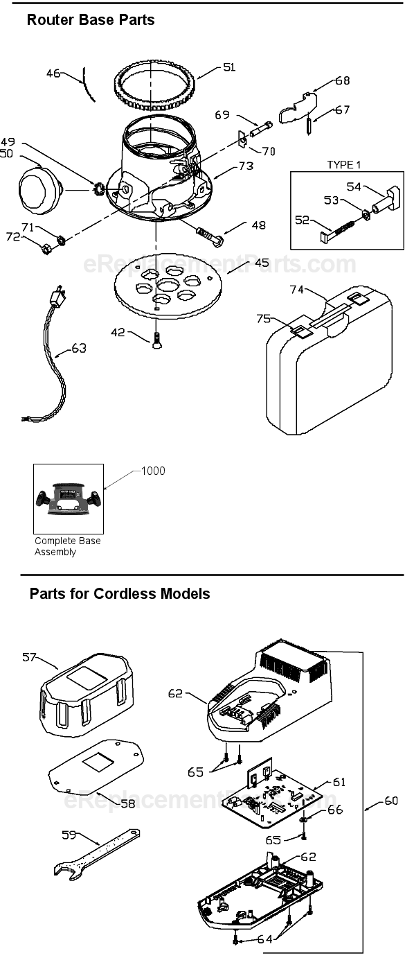 Page A Diagram and Parts List for 1001 Type 1 Porter Cable Router